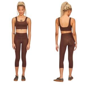 Girlfriend Collective Leggings Earth Compressive High Rise Crop Brown Athletic